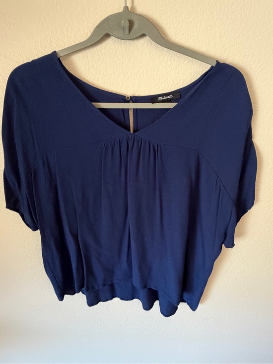 Madewell Tops - Madewell Deep Blue V-Neck Draped Short Sleeve Blouse